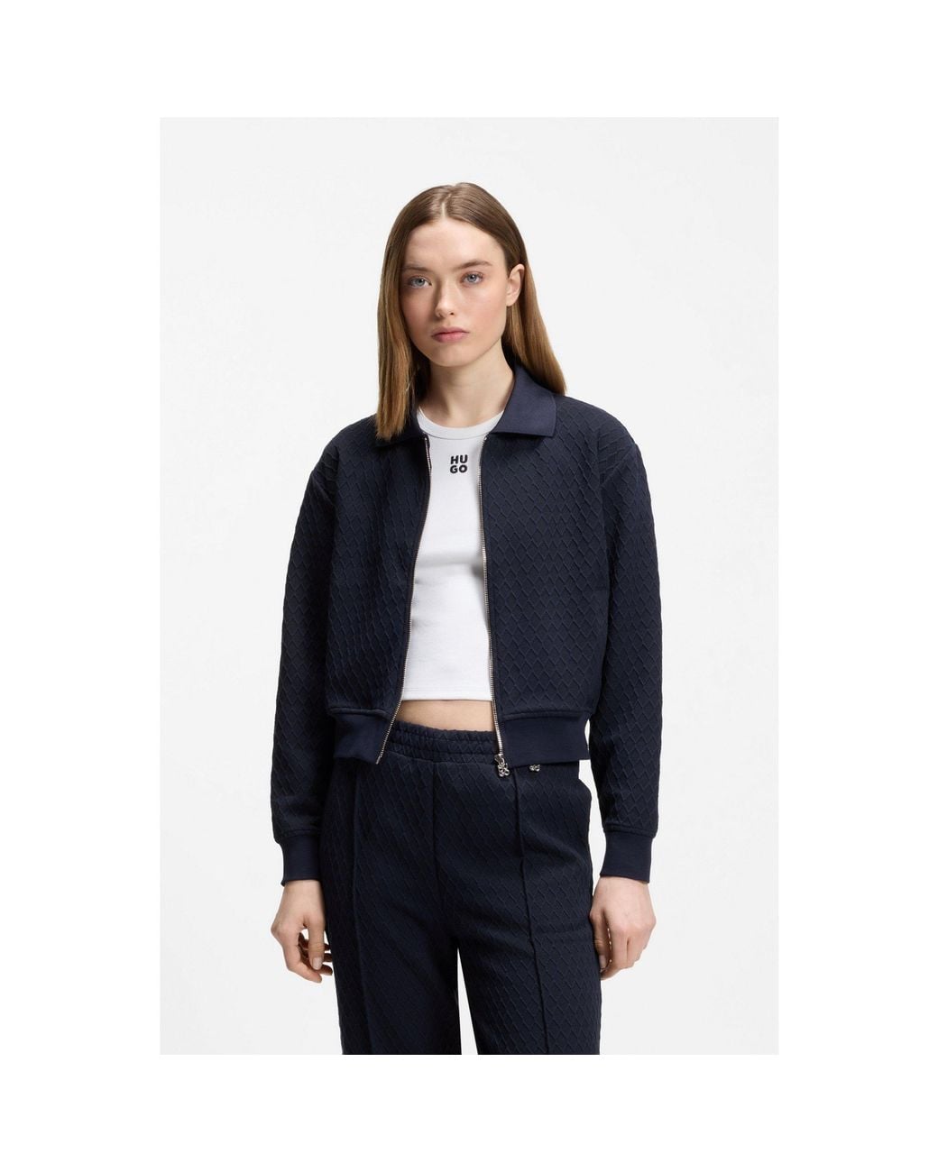 HUGO Blue Zip-Up Sweatshirt With Stacked-Logo Puller