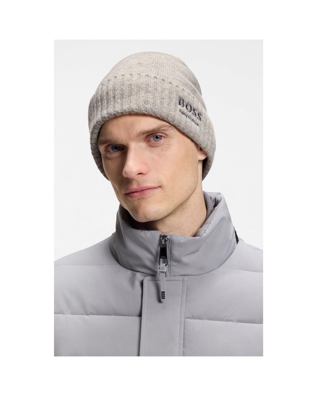 Boss Gray Equestrian Beanie Hat for men