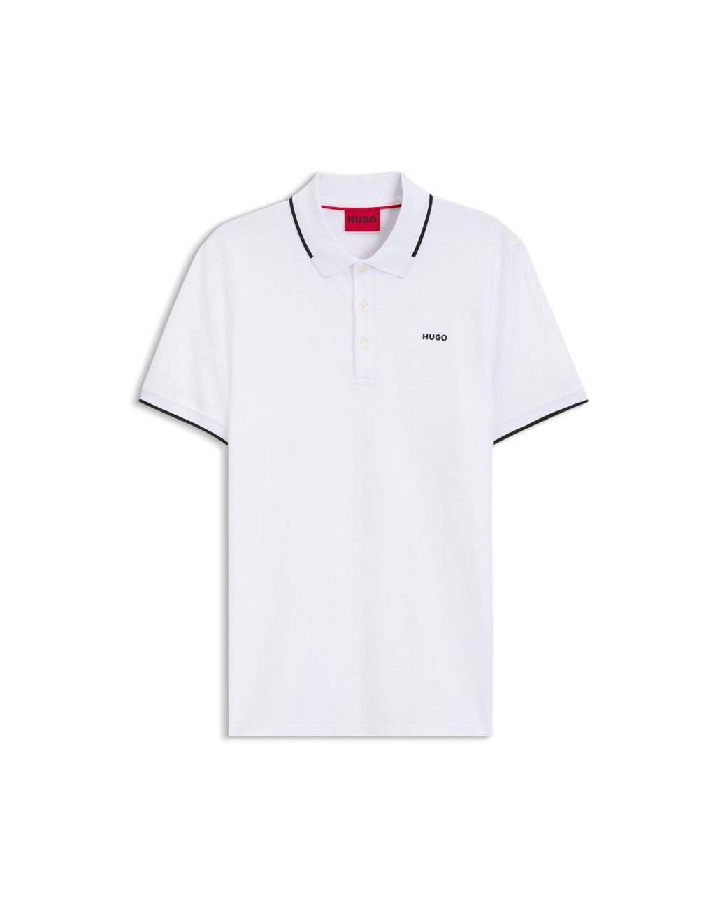 HUGO White Stretch-Cotton Slim-Fit Polo Shirt With Contrast Trims for men