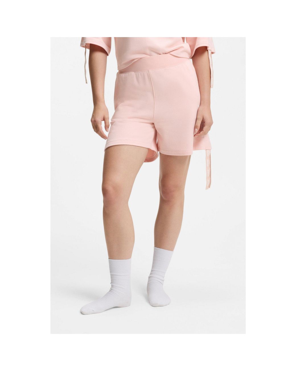 HUGO Pink Logo-Print Shorts With Gathered Sides