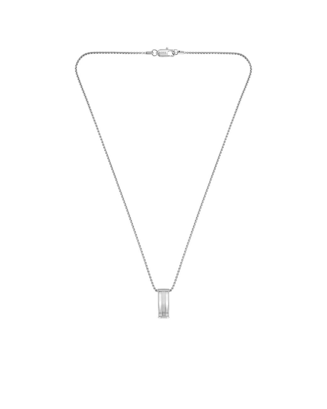 Boss Metallic Tone Necklace With Stripe-Effect Pendant for men