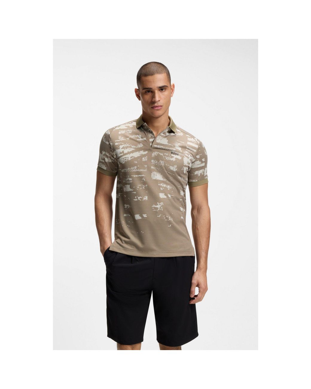 Boss Gray Active Slim-Fit Polo Shirt With Jacquard Pattern for men
