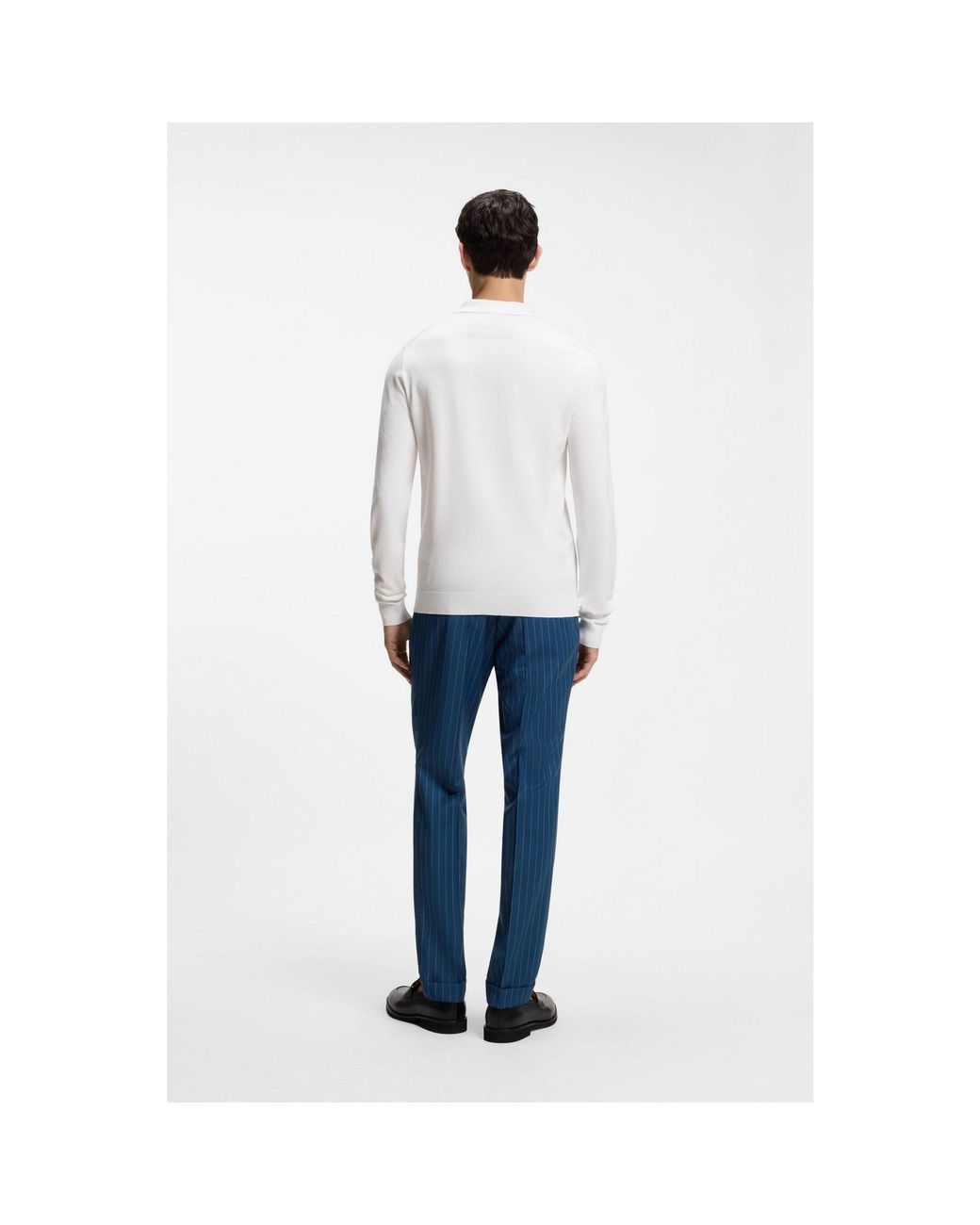 HUGO White Slim-Fit Knit Polo for men