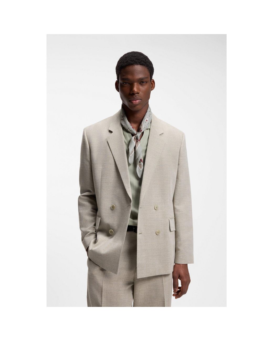 HUGO Gray Scarf With Digital Print for men