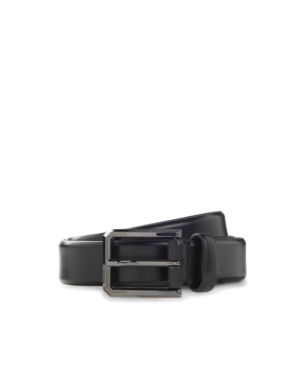 Boss Black Smooth-Leather Belt With Engraved Gunmetal Buckle for men