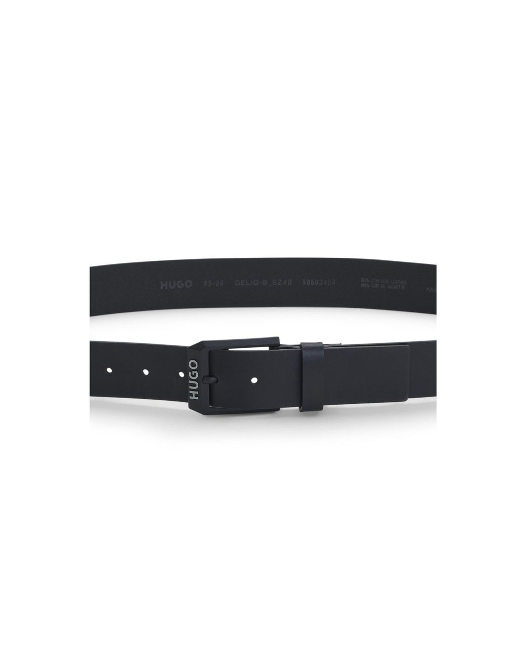 HUGO Black Leather Belt With Matte- Logo-Trim Buckle for men