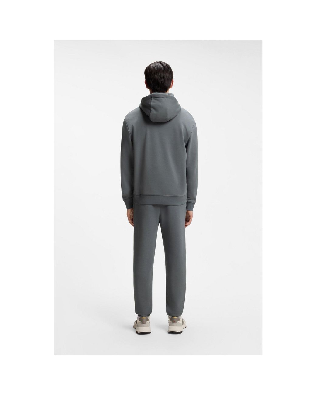 HUGO Gray Cotton-Terry Hoodie With Logo Print for men