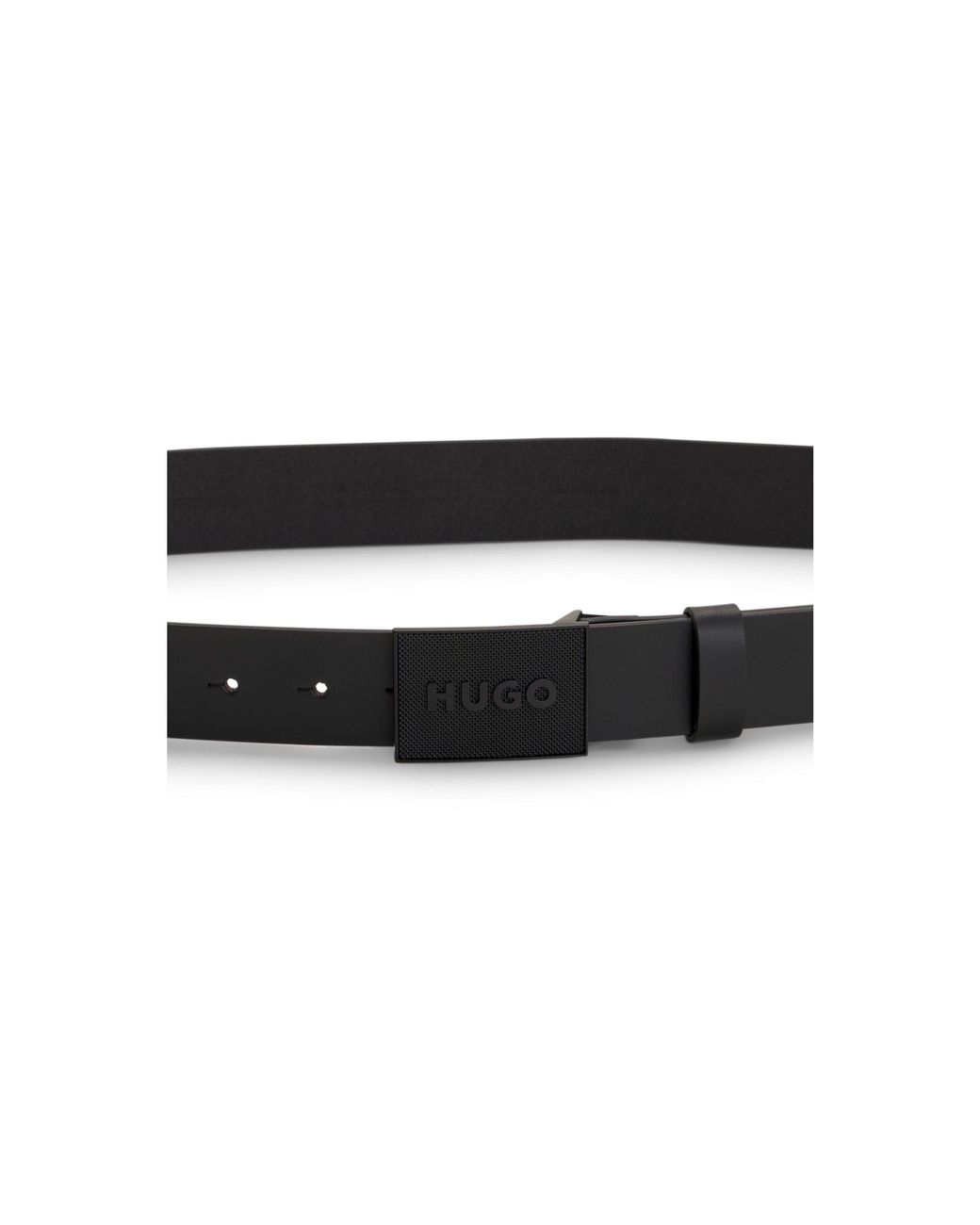 HUGO Black Italian-Leather Belt for men