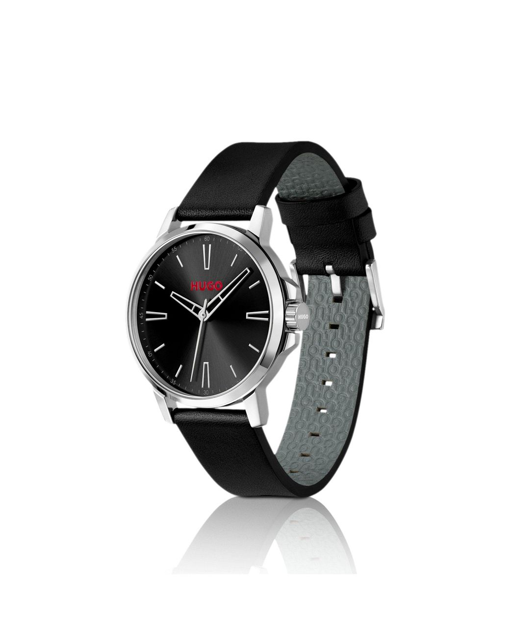HUGO Black Dial Watch With Leather Strap for men