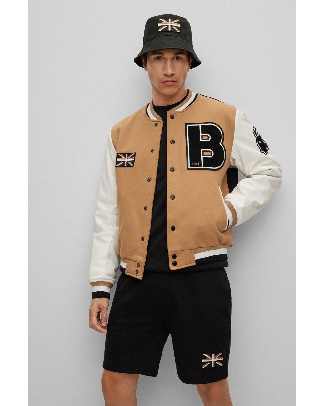 BOSS by HUGO BOSS French-terry Varsity Jacket With Union Jack in Natural  for Men | Lyst UK