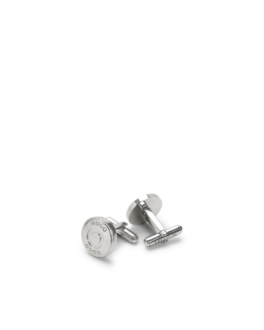 HUGO White Round Cufflinks With Logo for men