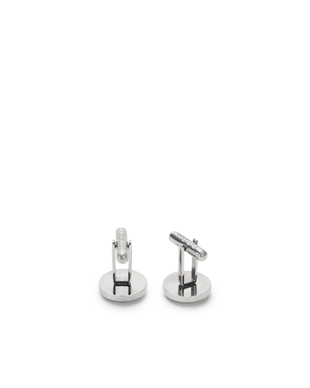 HUGO White Round Cufflinks With Logo for men