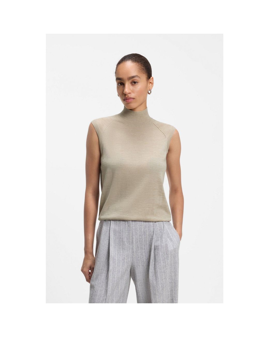 Boss Natural Sleeveless Mock-Neck Sweater