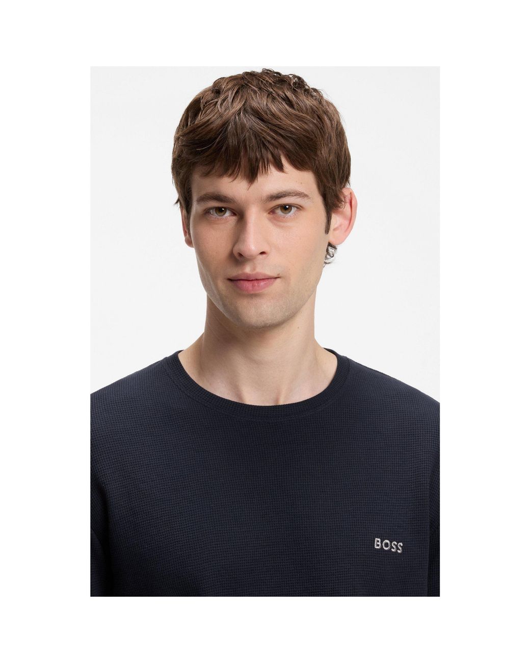 Boss Blue Ottoman Pyjama T-Shirt With Embroidered Logo for men