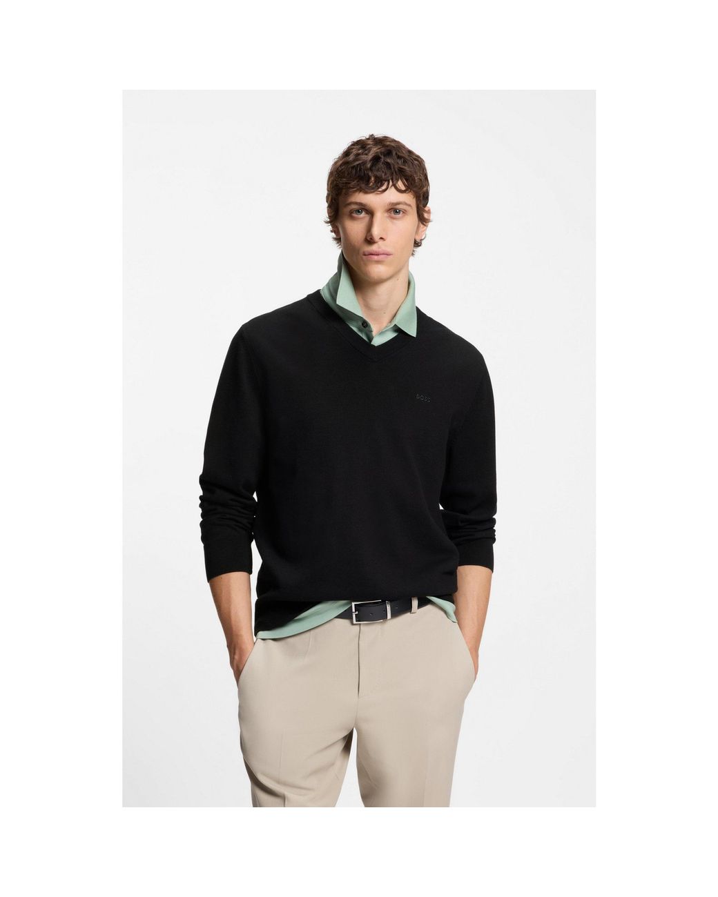 Boss Black V-Neck Cotton Sweater for men