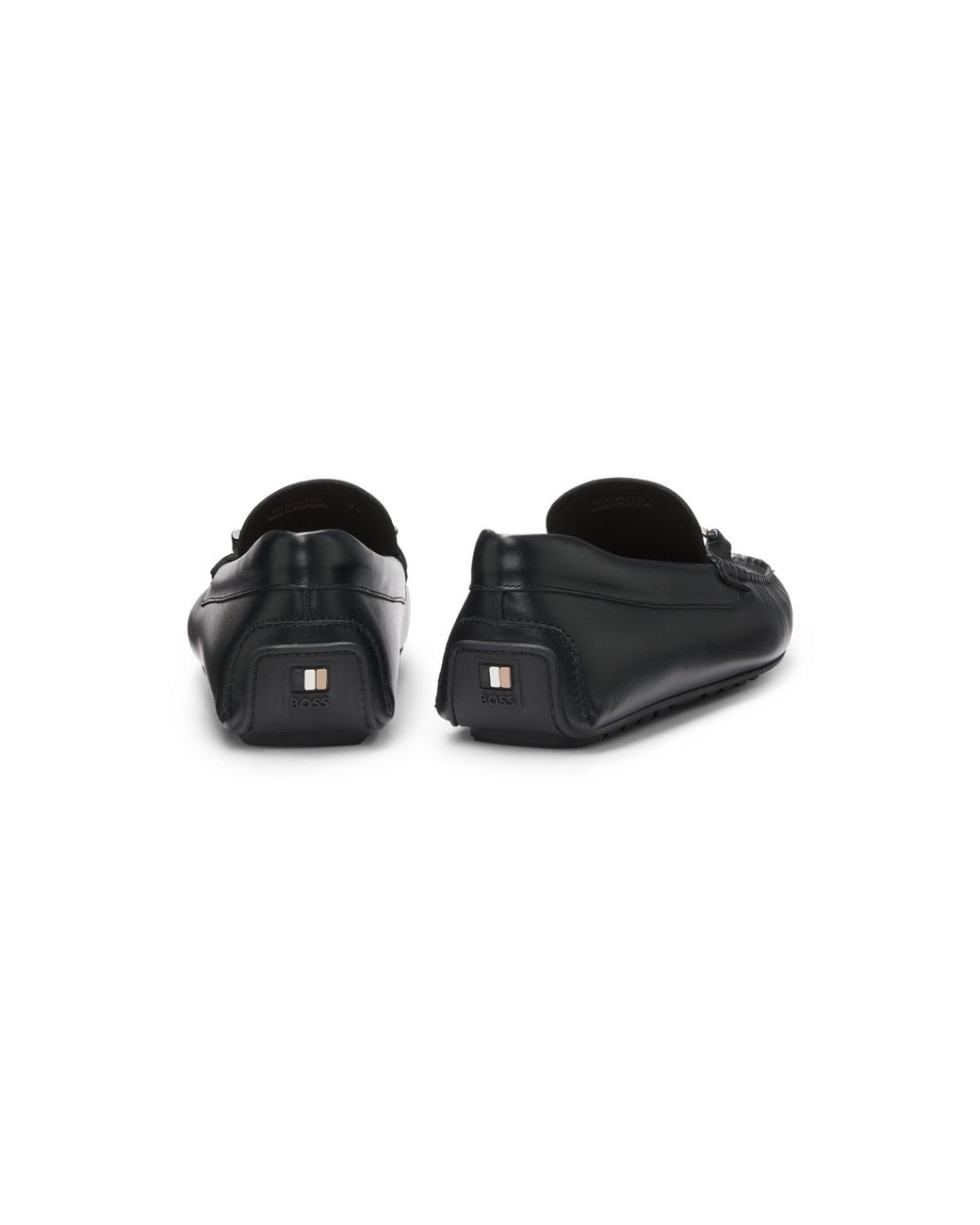 Boss Black Nappa-Leather Driver Shoes With Branded Hardware for men
