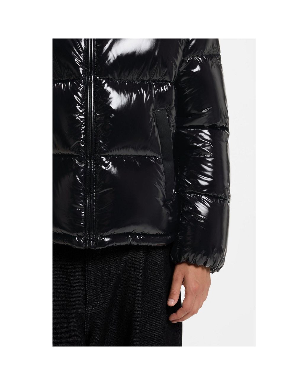 HUGO Black Glossy Water-Repellent Puffer Jacket With Tonal Logo for men