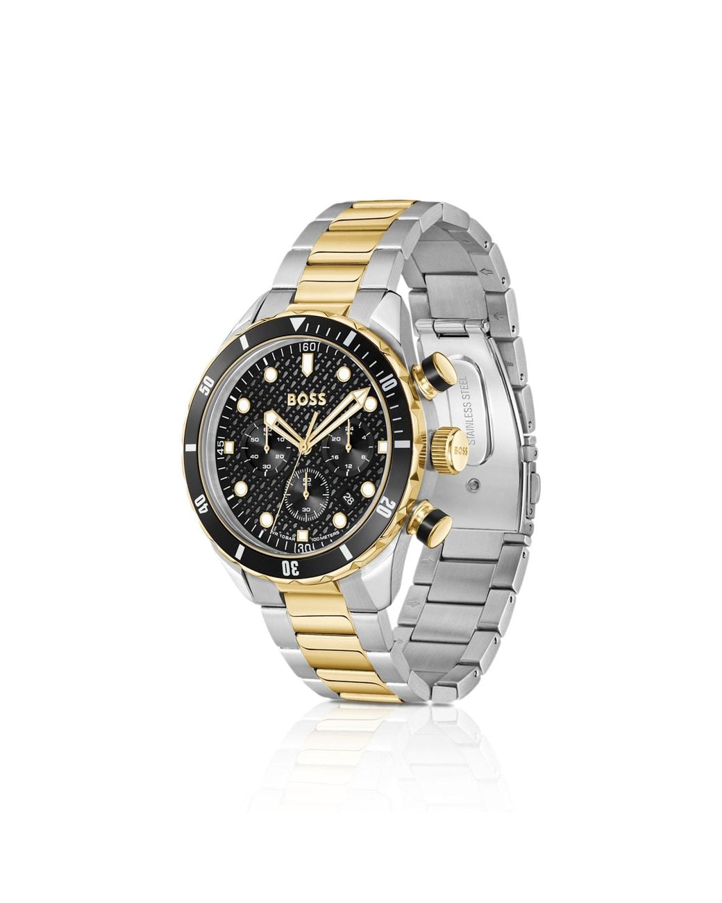 Boss Metallic Chronomatix Two-Tone Watch With Monogram-Textured Dial for men