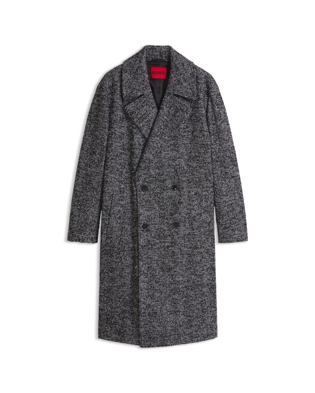 HUGO Gray Double-Breasted Coat for men