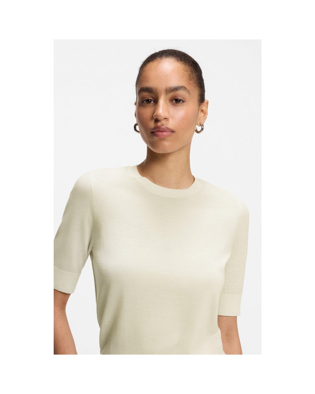 Boss White Slim-Fit Short-Sleeved Sweater