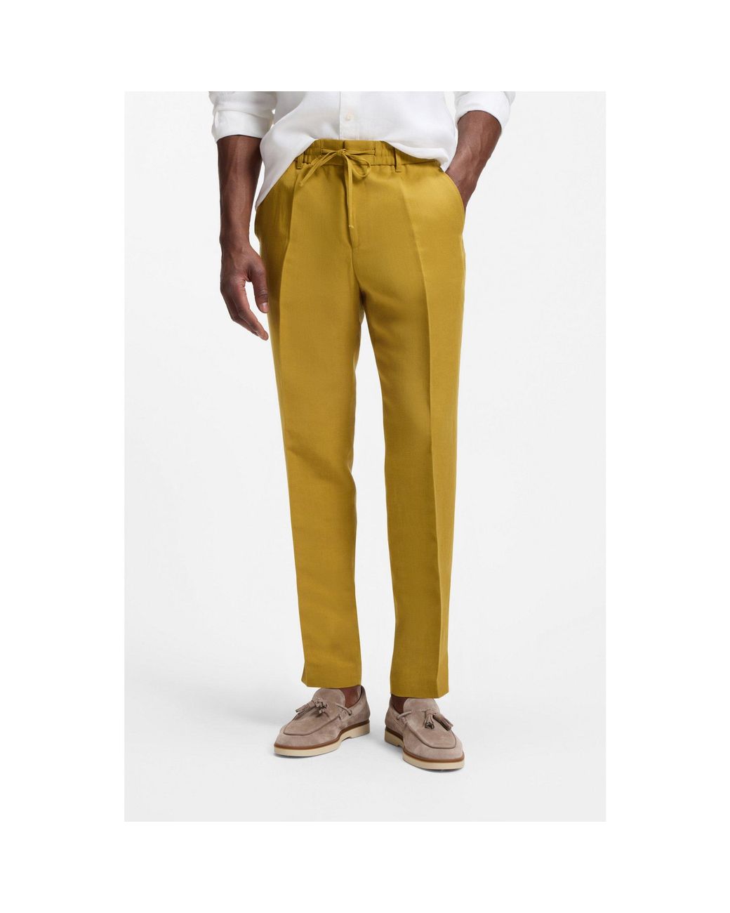 Boss Yellow Tapered-Fit Trousers With Drawcord Waist for men