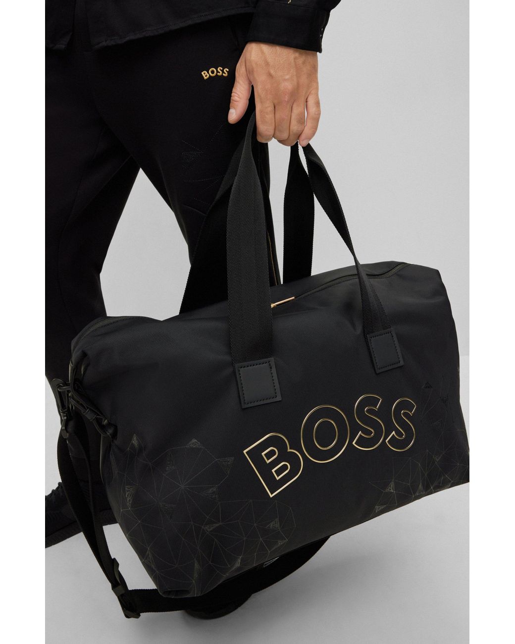 BOSS by HUGO BOSS Synthetic Recycled-fabric Holdall With Curved Logo in Black for Men Mens Bags Duffel bags and weekend bags 