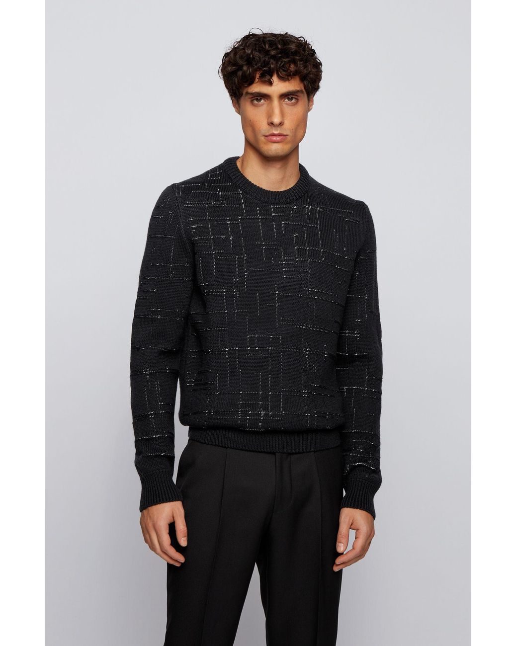 BOSS by Hugo Boss Wool Jacquard Knitted Sweater With Deconstructed