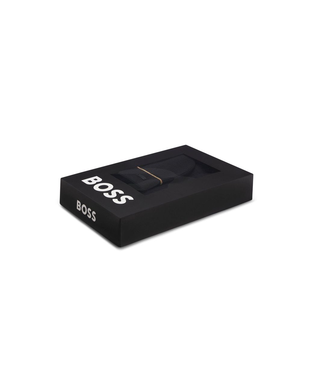 Boss Black Hat And Scarf Gift Set With Stripe Details for men