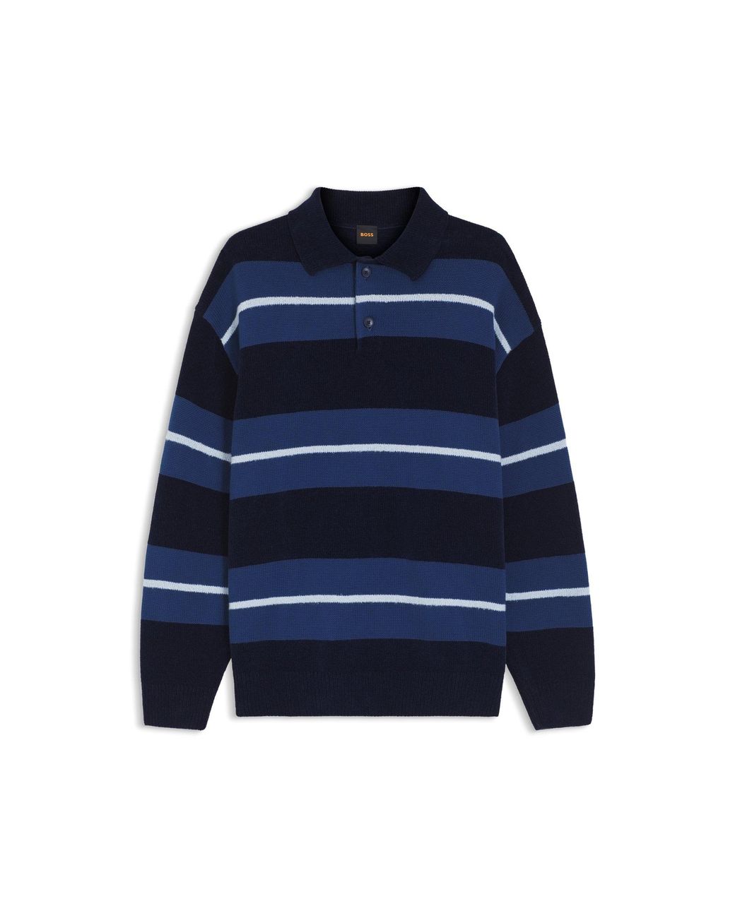 Boss Blue Cotton-Blend Knit Polo With Block Stripes for men