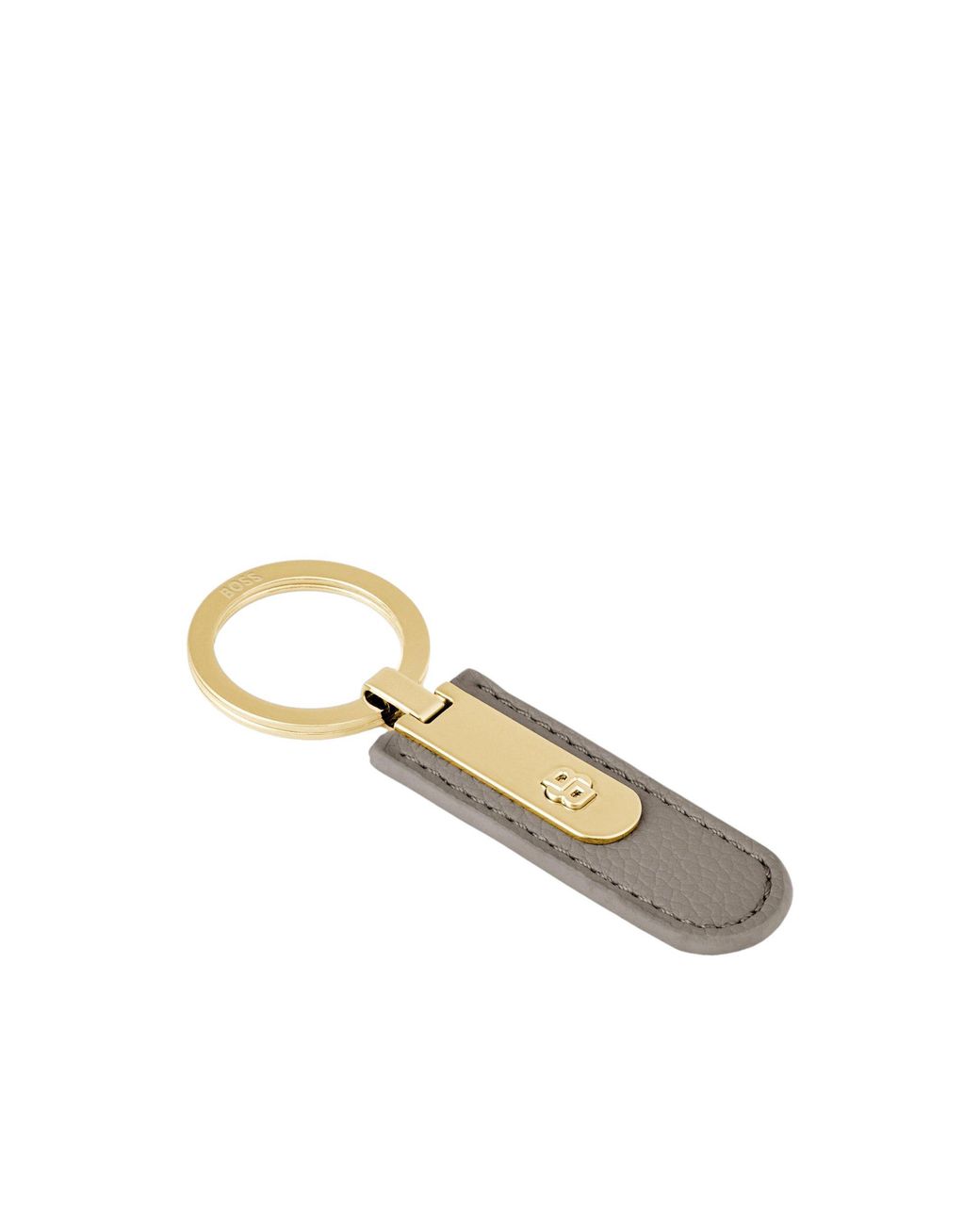 Boss Metallic Grained Taupe Key Ring With Golden Double B Hardware