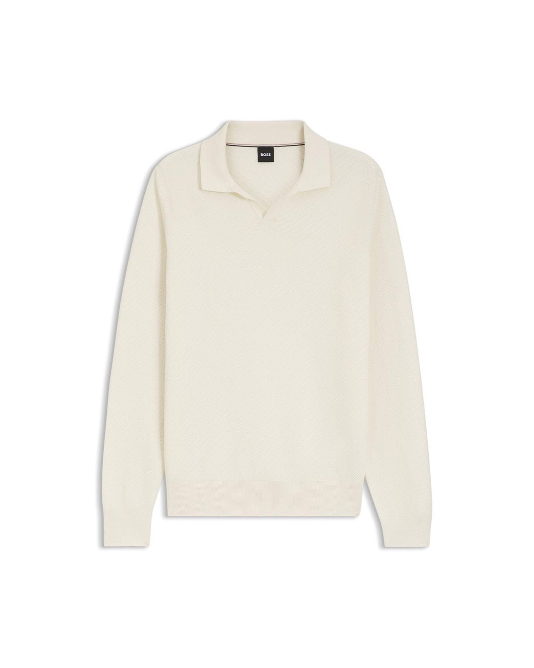 Boss Natural Knitted-Cotton Sweater With Johnny Collar for men