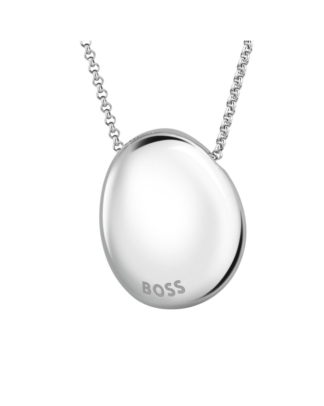 Boss Metallic Tone Necklace With Logo Pebble Pendant
