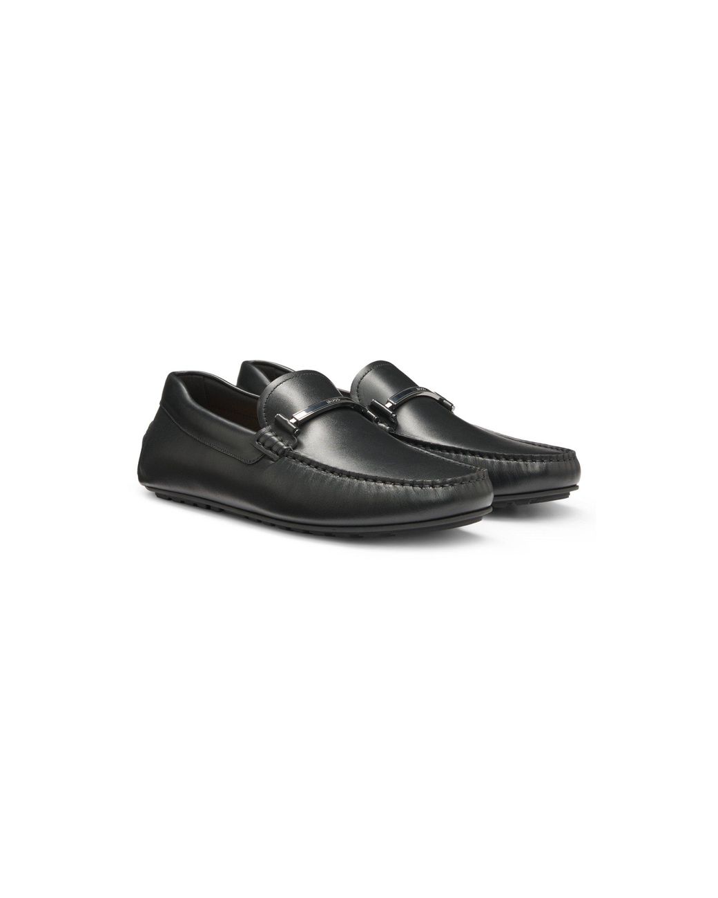 Boss Black Nappa-Leather Driver Shoes With Branded Hardware for men