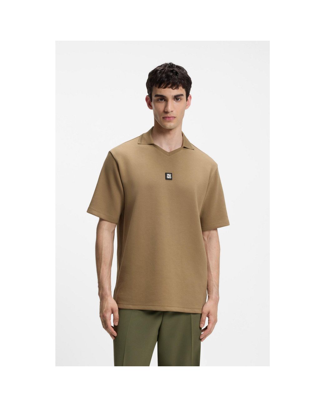 HUGO Natural Structured Cotton-Blend Polo Shirt With Johnny Collar for men