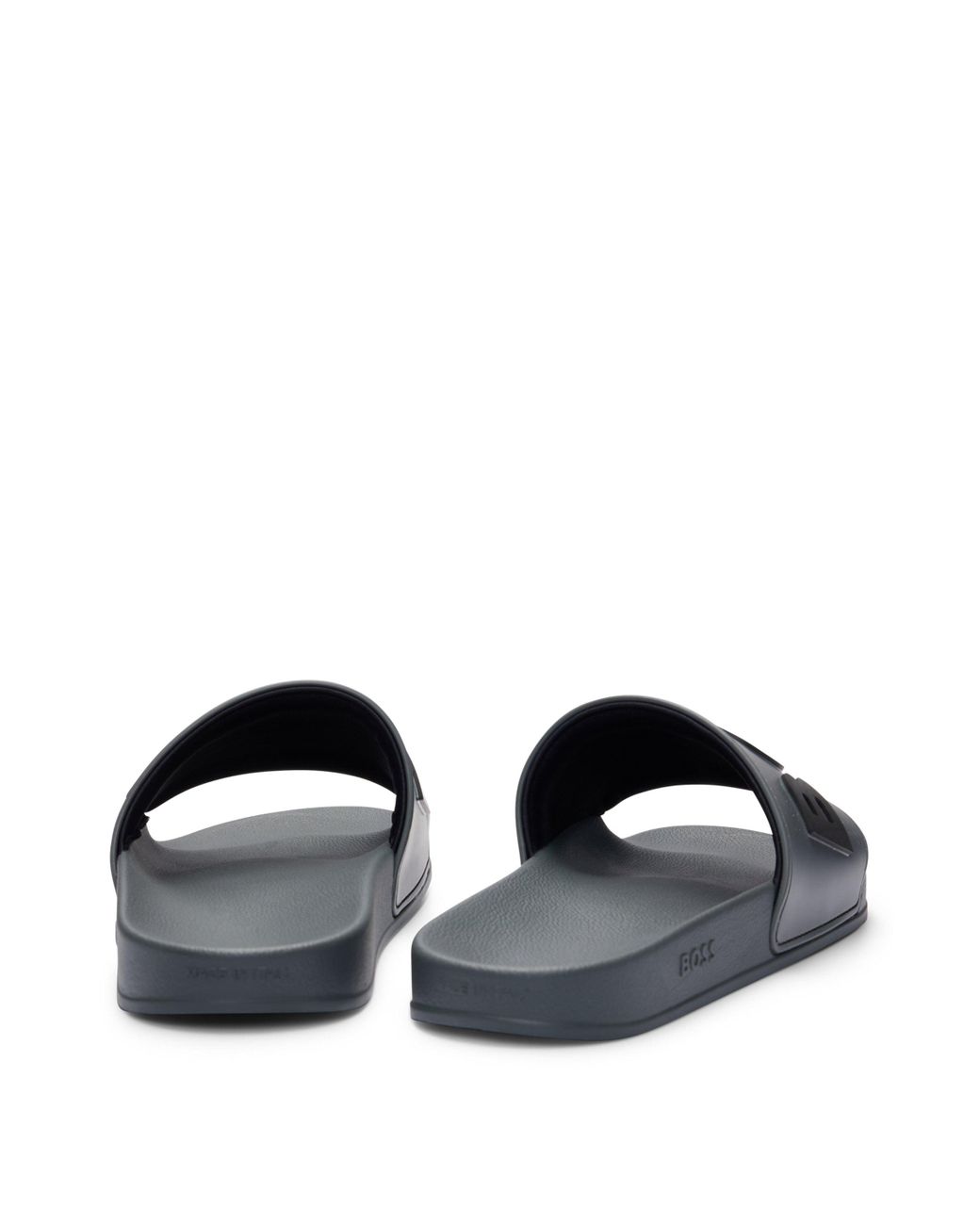 HUGO BOSS｜SLIPPERS (Italian-made slides with large logo BOSS - Italian-made slides with large logo detail - Black