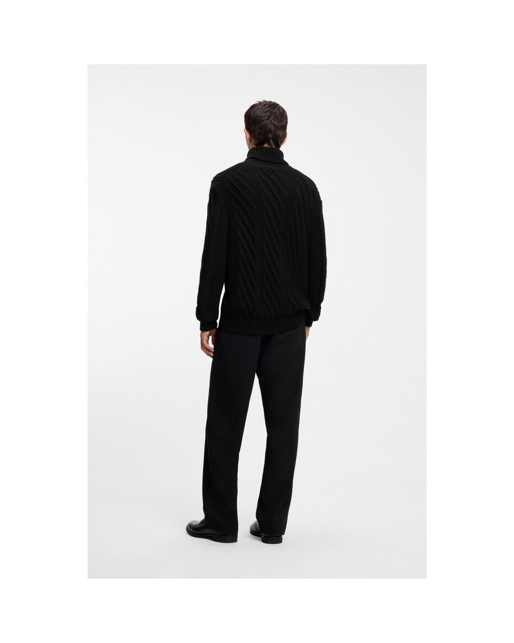 HUGO Black Oversized-Fit Rollneck Sweater With Cable Knit for men