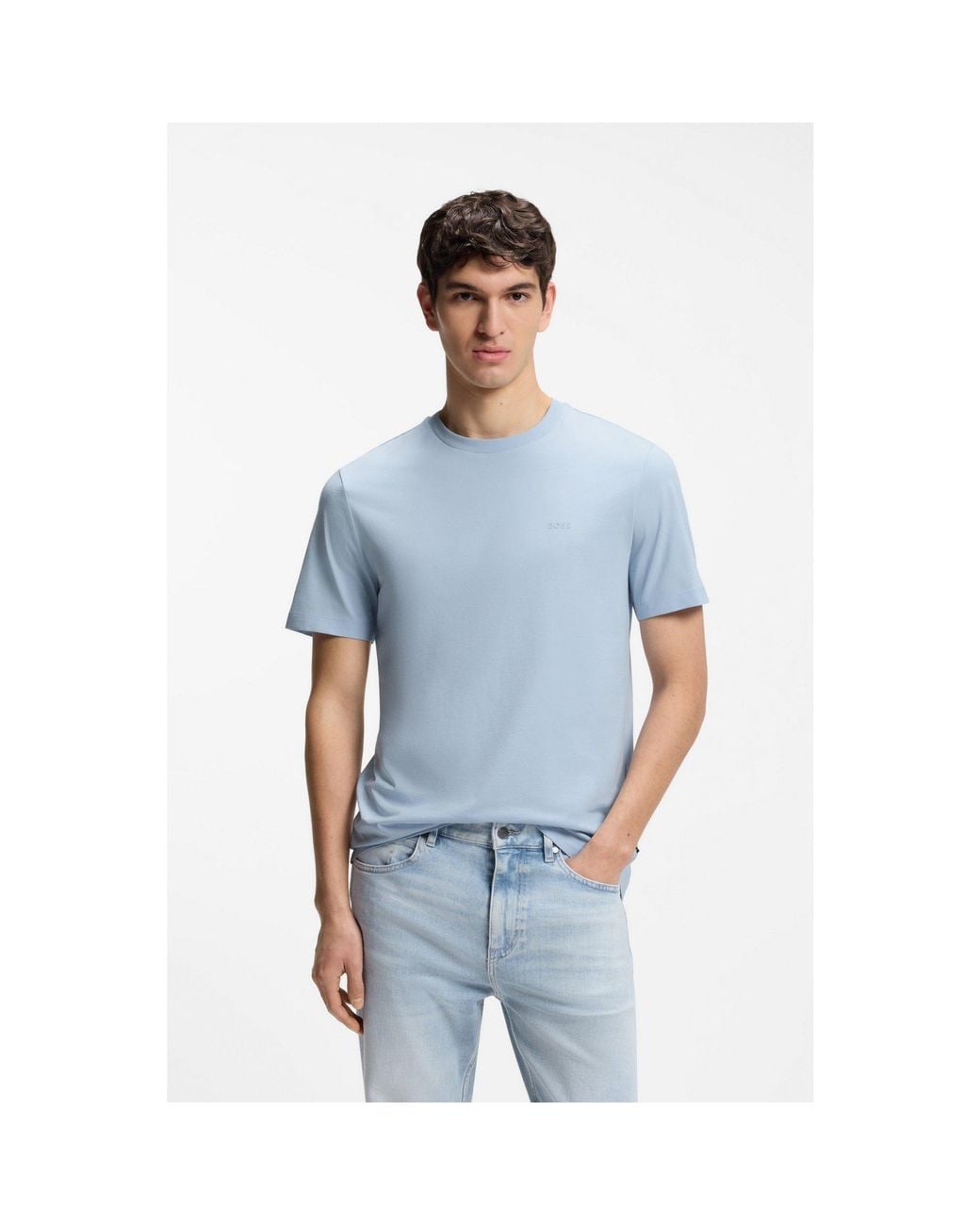 Boss Blue Cotton-Jersey T-Shirt With Logo Detail for men