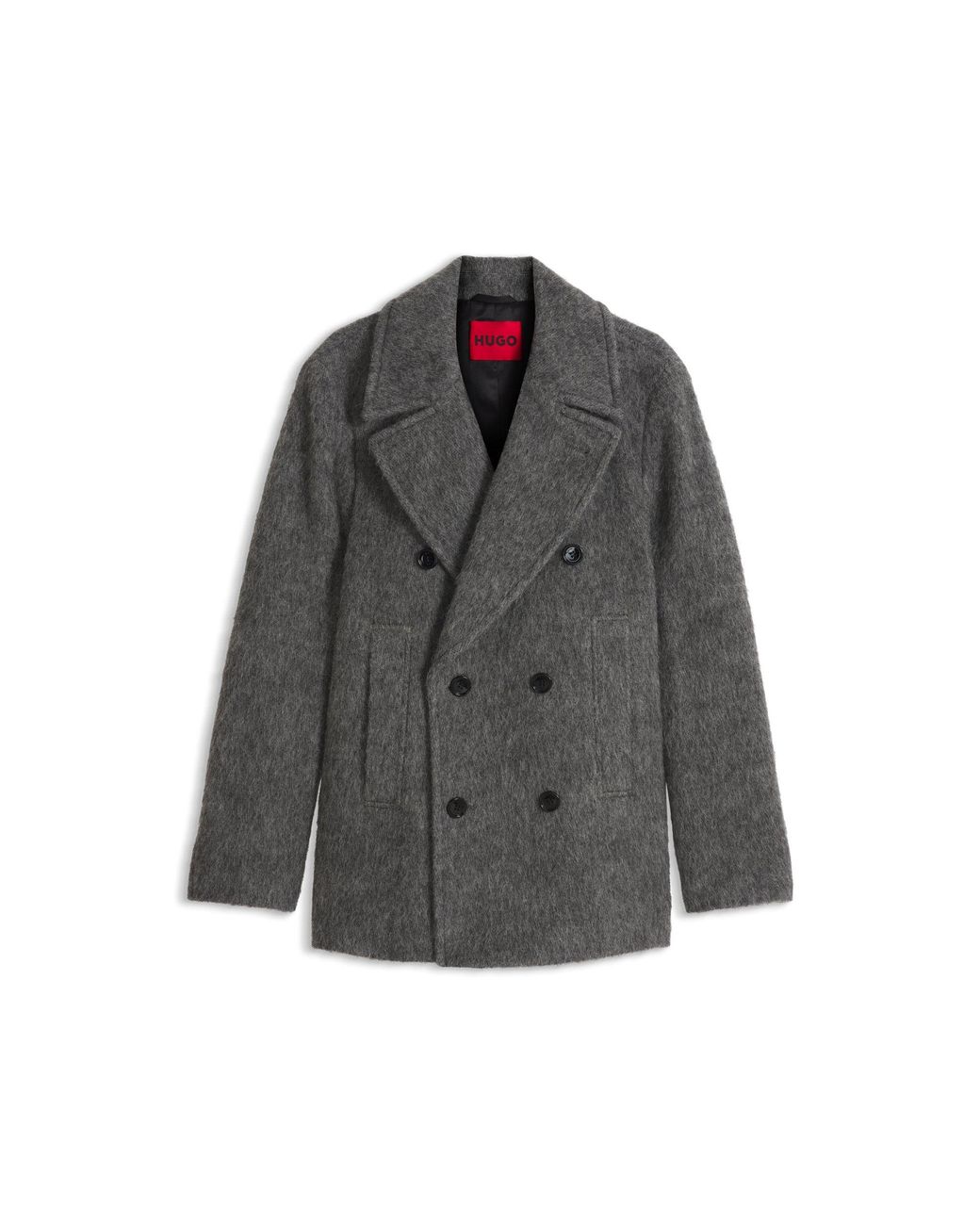 HUGO Gray Double-Breasted Short Coat for men