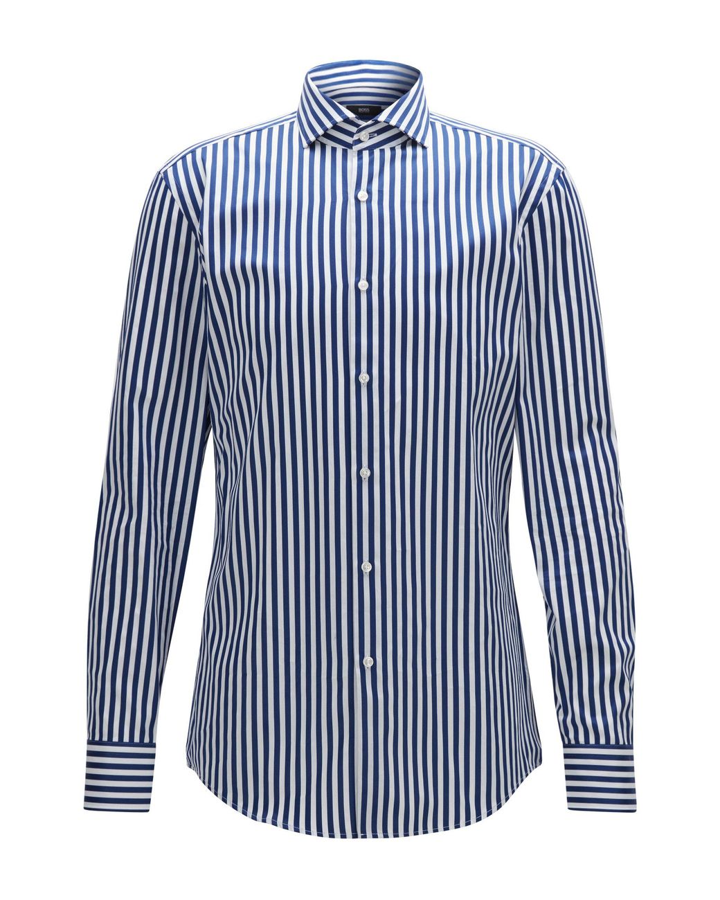 Hugo boss blue and white striped best sale shirt