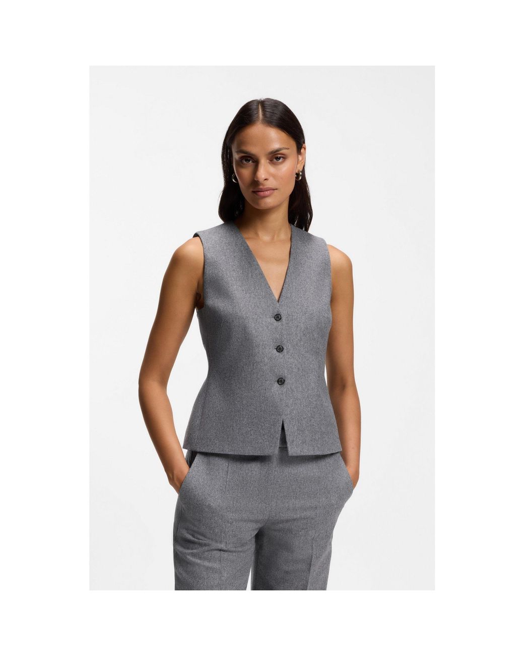 Boss Gray Slim-Fit Melange Waistcoat