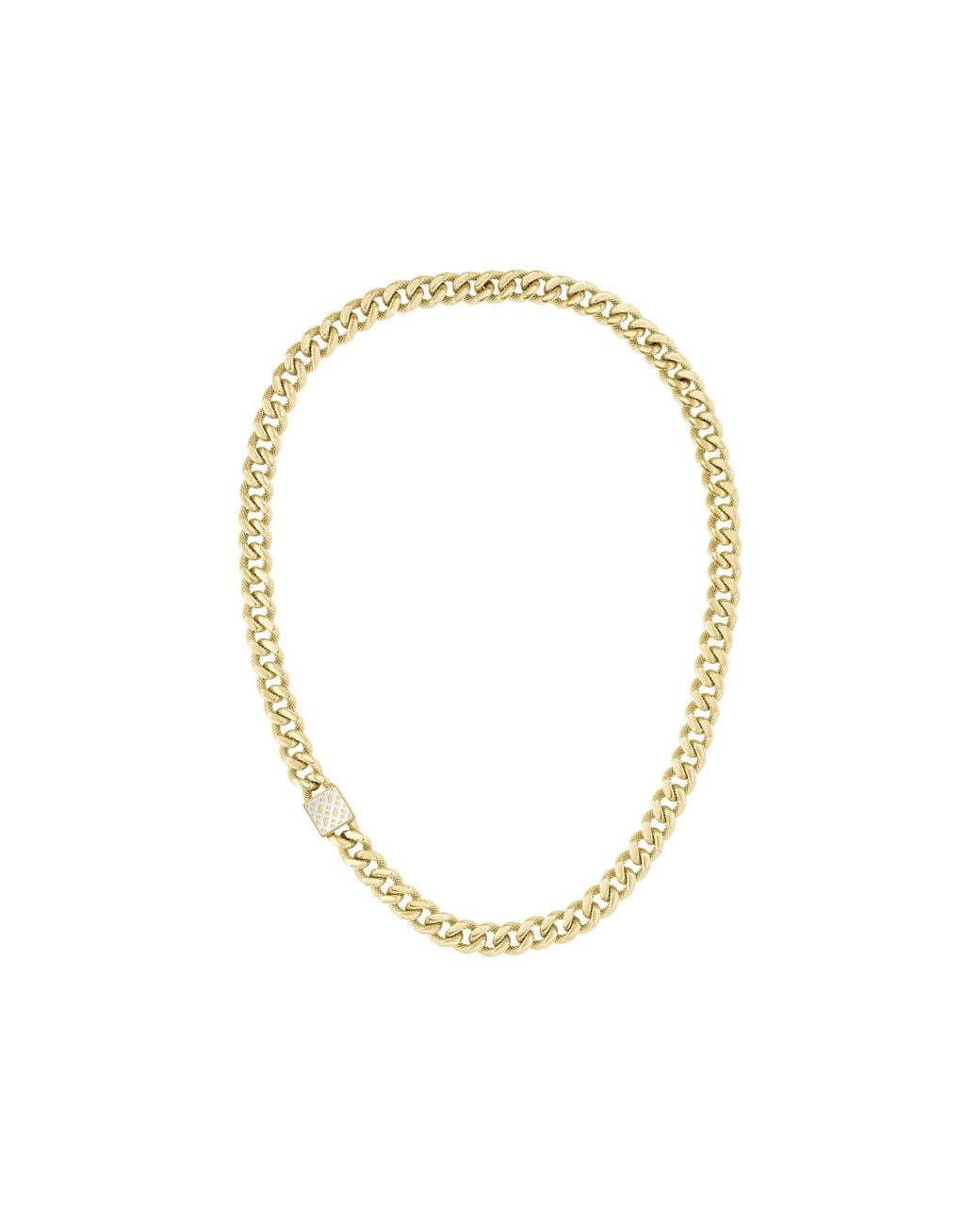 Boss Metallic Tone Textured-Chain Necklace With Monogram Closure