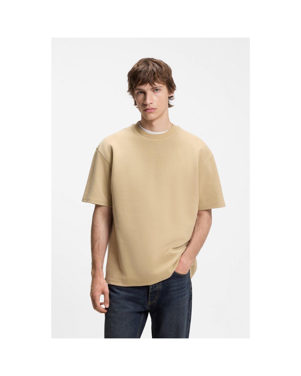HUGO Natural Cotton-Jersey T-Shirt With Logo Patch for men