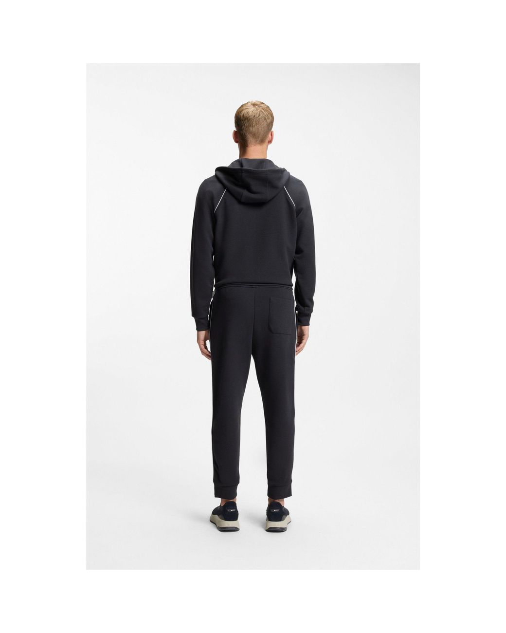 Boss Black Cotton-Blend Zip-Up Hoodie With Piping Details for men