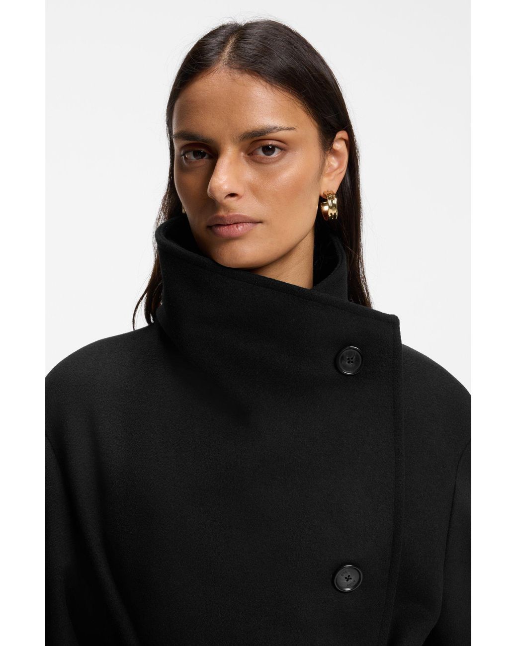 Abrigo Relaxed Fit Con Cinturón Boss de color Black