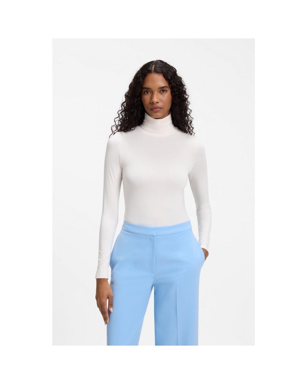 HUGO White Slim-Fit Rollneck Top