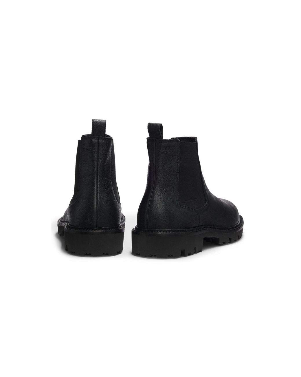 Boss Black Grained Leather Boots With Elasticated Side Panels for men