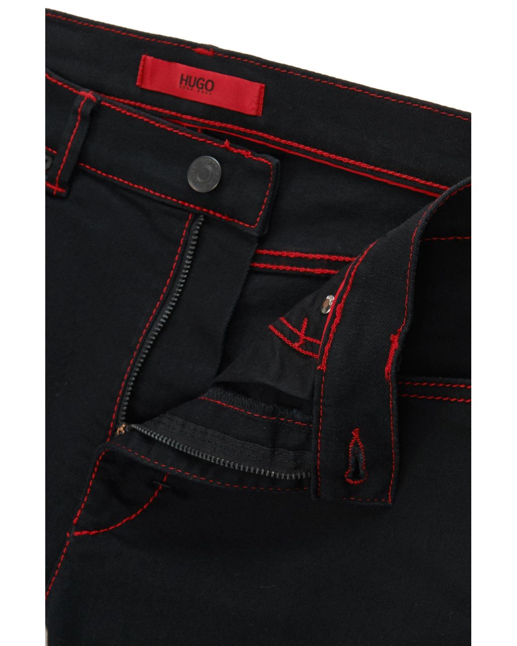HUGO Skinny-fit Jeans With Red Stitching in Black for Men | Lyst Canada