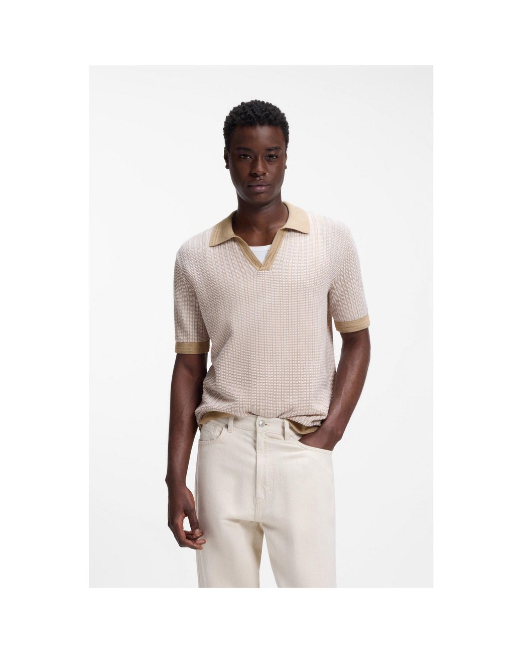HUGO Pink Johhny-Collar Sweater for men