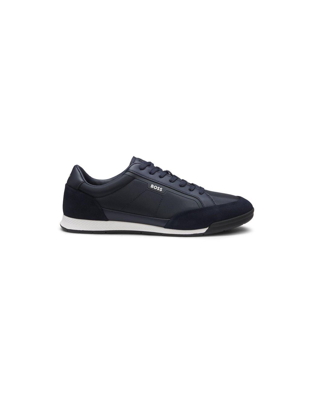 Boss Blue Suede-Trim Trainers With Ribbed Sole for men