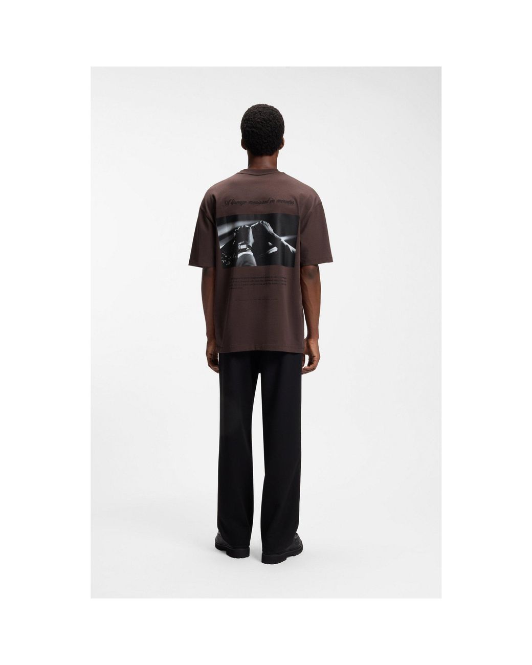 HUGO Brown Oversize-Fit Cotton T-Shirt With Mixed Branding for men